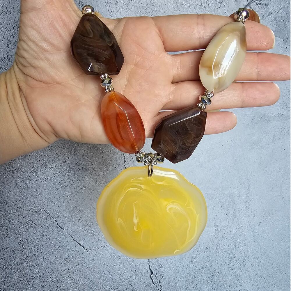 Vintage Marbled Maximalist Beaded Statement Necklace 23in